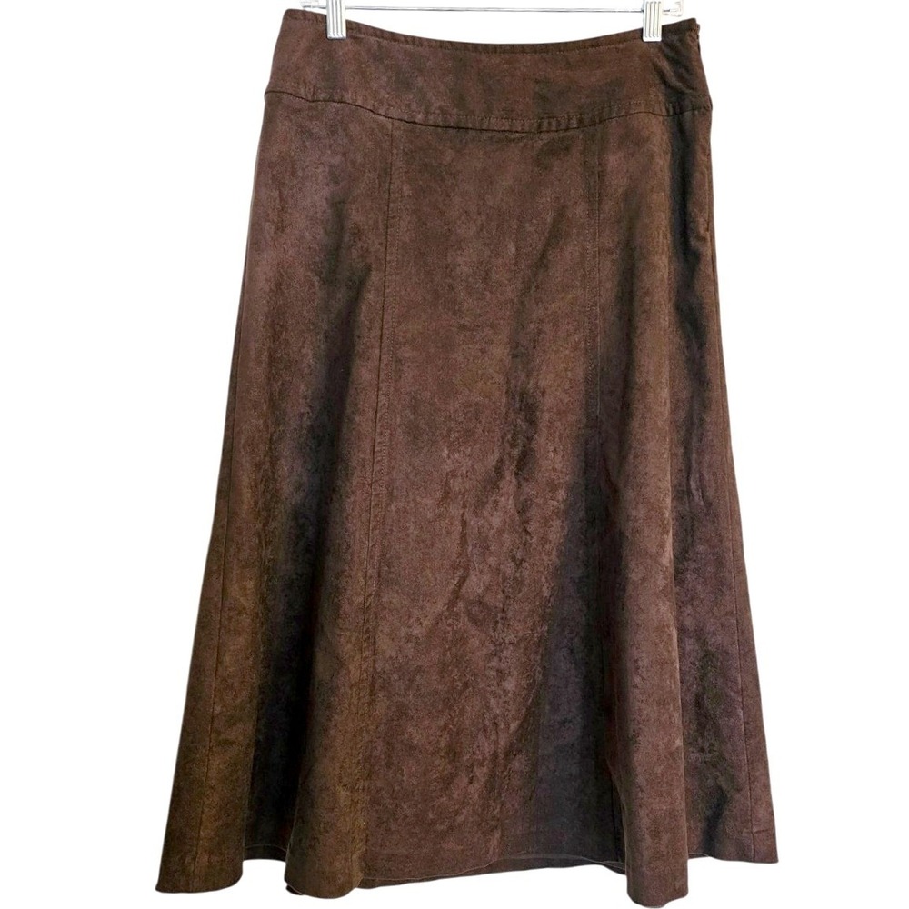 Liz Claiborne‎ Faux Suede A-Line Skirt Brown Ankle Length Size 8 Polyester Blend